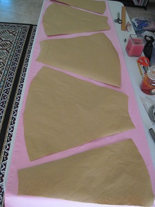 Circle skirt pattern pieces laid out on fabric